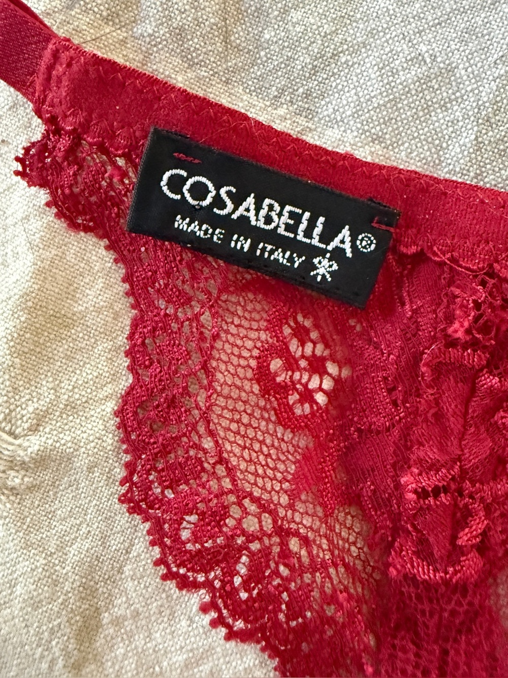 Cosabella red lace garter belt made in Italy